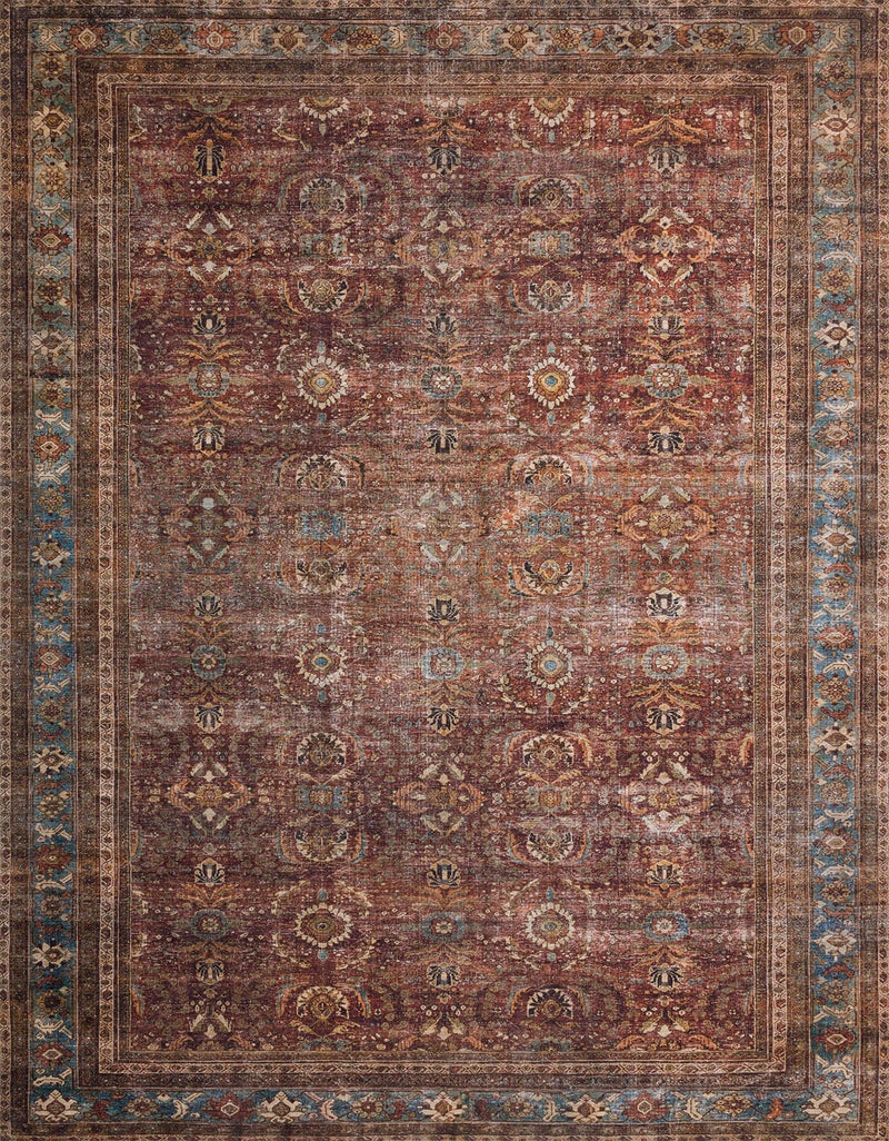 Loloi Layla Collection LAY-01 Brick/Blue 2'-0" x 5'-0" .13" Thick Accent Rug, Soft, Durable, Vintage Inspired, Distressed, Low Pile, Non-Shedding, Easy Clean, Printed, Living Room Rug - Image 5